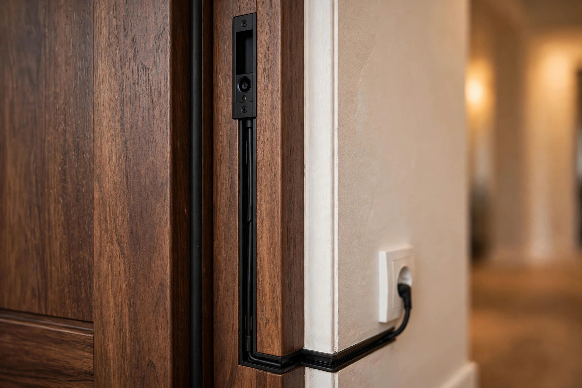 Concealed camera wiring within an architectural entrance door