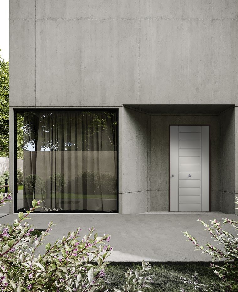 Minimalistischer Eingang eines Betonhauses